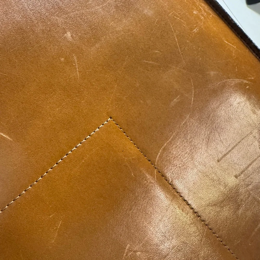 Vintage Aged Worn Brown Leather Expandable Lawyer Men's Briefcase